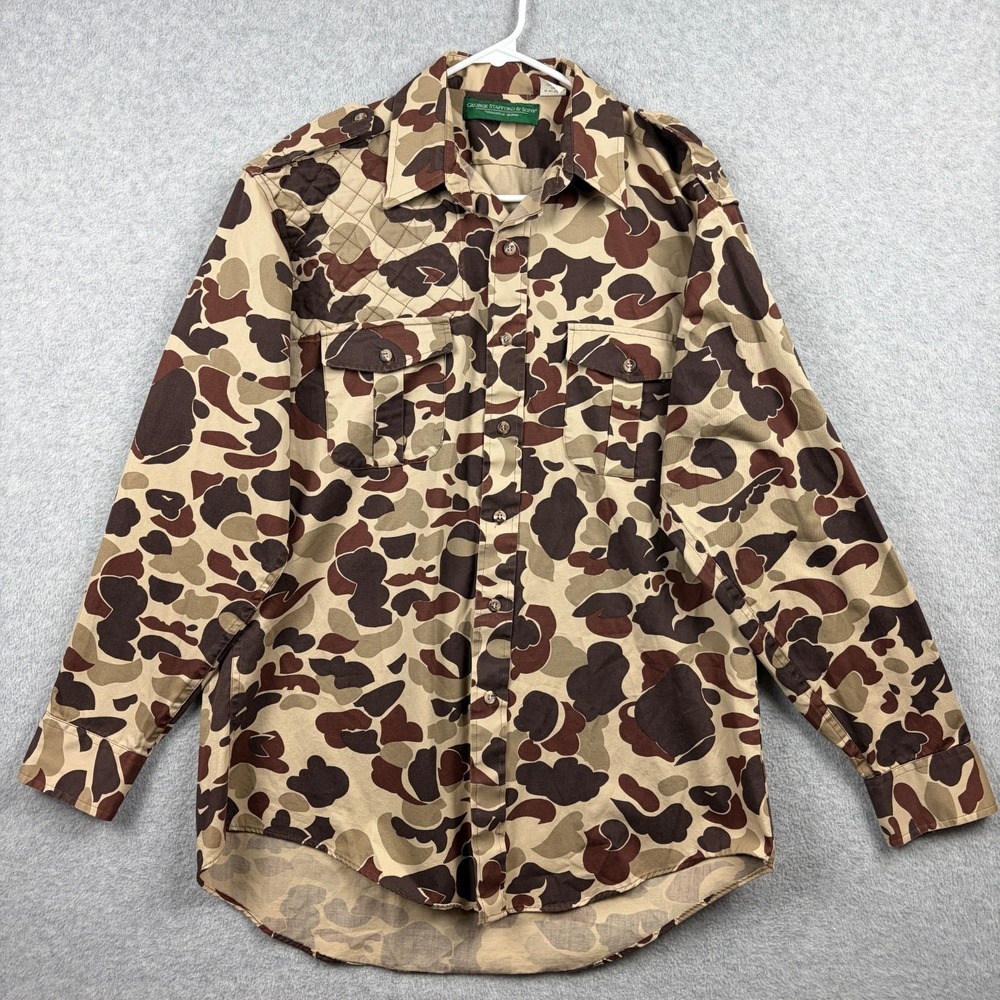 Vintage Shooting Shirt Mens Large Duck Camo Hunting Button Up 80s USA Made